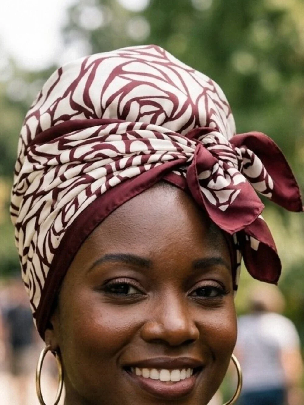 NWT Burgundy Abstract Floral Rose Print Satin Square Scarf Head Wrap 35